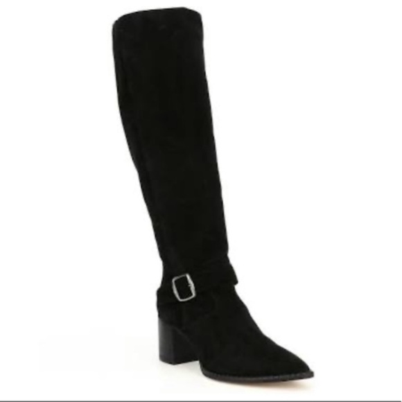 FREE PEOPLE BLACK SUEDE DAHLIASLOUCHY HIGH BOOTS W BUCKLE SIZE 6 - Picture 6 of 8